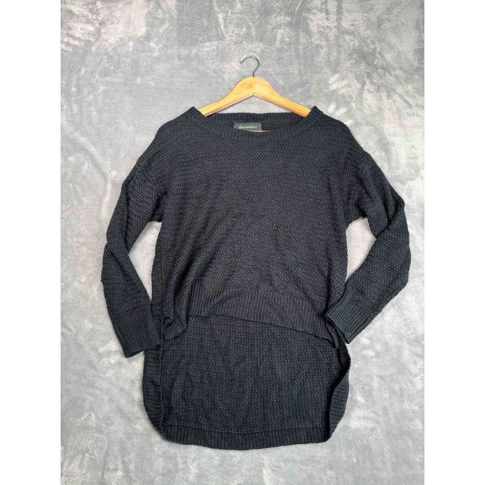 Love Marks Sweater Womens Small Black Textured Waffle Knit High Low Hem Pullover